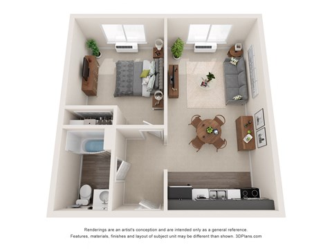 a floor plan of 1 bedroom apartment